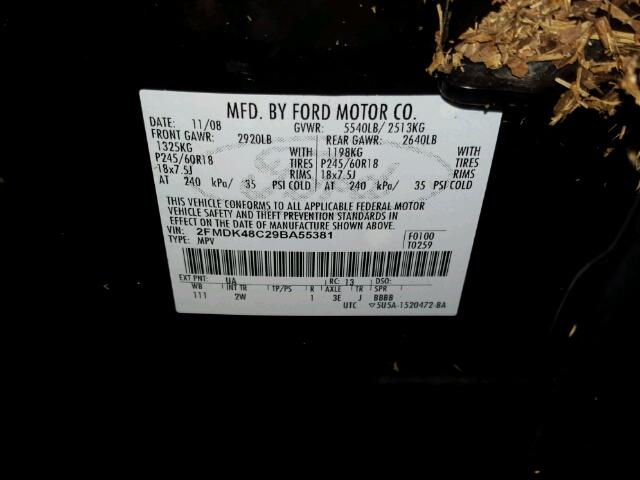 2FMDK48C29BA55381 - 2009 FORD EDGE Чорний фото 10