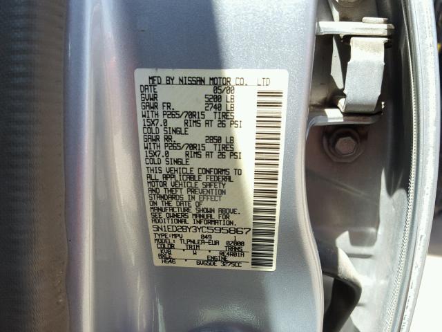 5N1ED28Y3YC595867 - 2000 NISSAN XTERRA SILVER photo 10