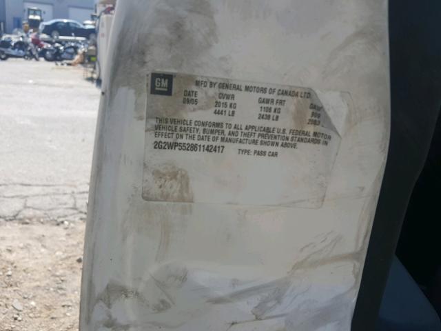 2G2WP552861142417 - 2006 PONTIAC GRAND PRIX WHITE photo 10