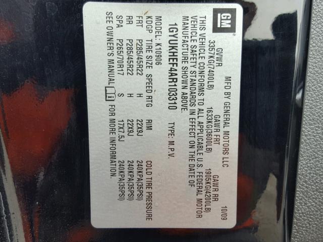 1GYUKHEF4AR103310 - 2010 CADILLAC ESCALADE E BLACK photo 10