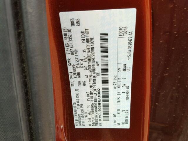 1FMCU9G99FUA10002 - 2015 FORD ESCAPE SE 栗色 照片 10