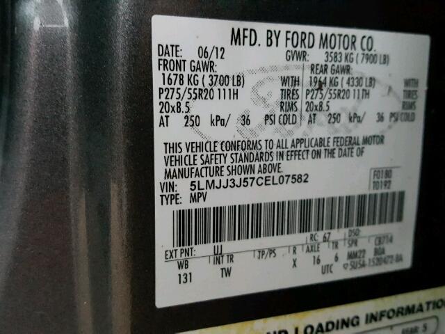 5LMJJ3J57CEL07582 - 2012 LINCOLN NAVIGATOR 灰色 照片 10