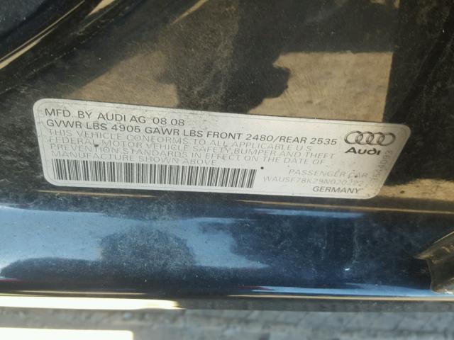 WAUSF78K29N020222 - 2009 AUDI A4 PREMIUM BLACK photo 10