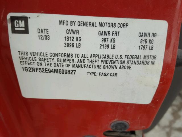 1G2NF52E94M609827 - 2004 PONTIAC GRAND AM S 红色 照片 10