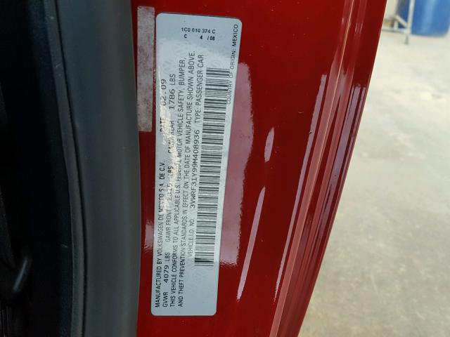 3VWRF31Y99M408936 - 2009 VOLKSWAGEN NEW BEETLE RED photo 10