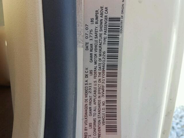 3VWRF31Y08M401226 - 2008 VOLKSWAGEN NEW BEETLE 奶油色 照片 10