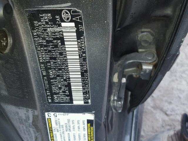 2T1BR32E56C638090 - 2006 TOYOTA COROLLA CE GRAY photo 10