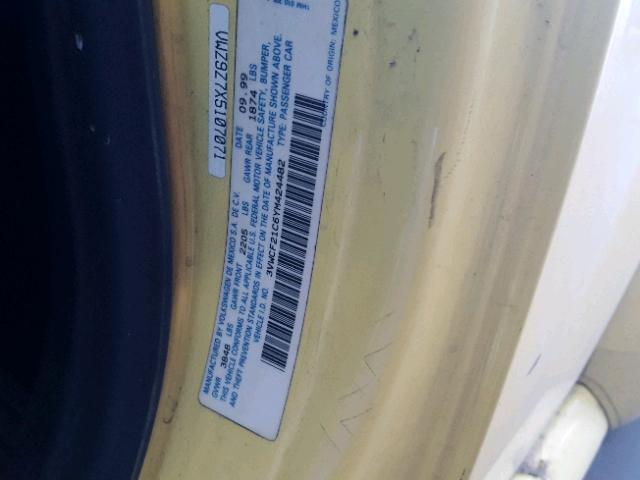 3VWCF21C6YM424482 - 2000 VOLKSWAGEN NEW BEETLE ყვითელი ფოტო 10