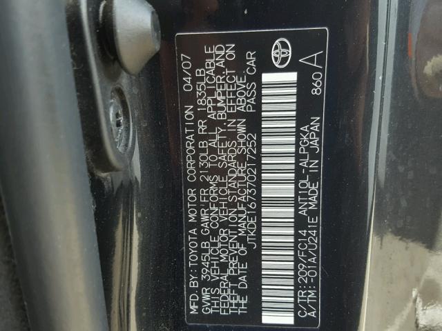 JTKDE167370217252 - 2007 TOYOTA SCION TC 黑色 照片 10