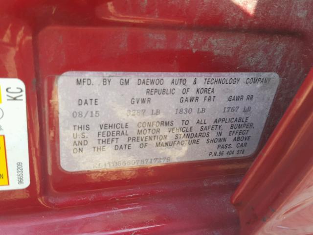 KL1TD66607B717276 - 2007 CHEVROLET AVEO BASE Կարմիր լուսանկար 10