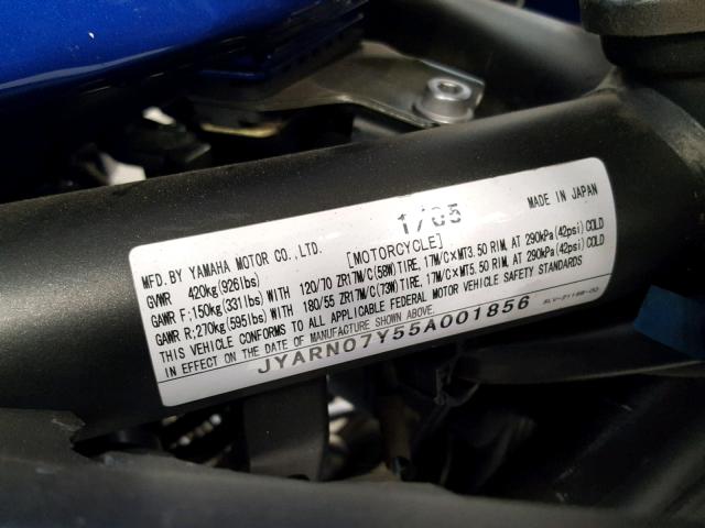 JYARN07Y55A001856 - 2005 YAMAHA FZS10 BLUE photo 10