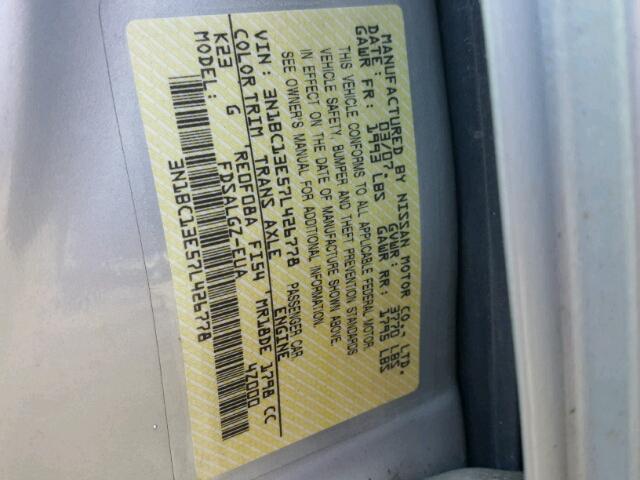 3N1BC13E57L426778 - 2007 NISSAN VERSA S SILVER photo 10