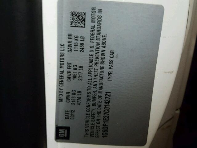 1G6DP1E37C0143721 - 2012 CADILLAC CTS PREMIU WHITE photo 10