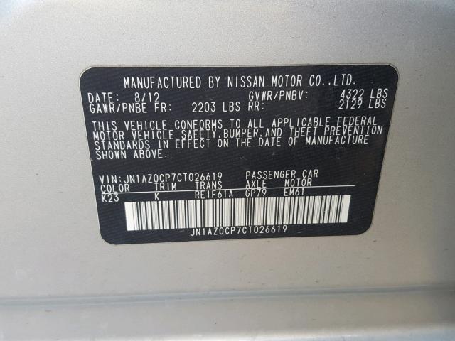 JN1AZ0CP7CT026619 - 2012 NISSAN LEAF SV SILVER photo 10