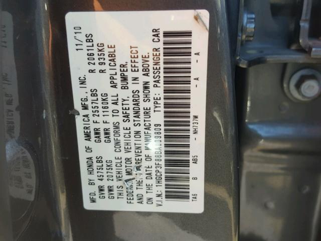 1HGCP3F88BA009809 - 2011 HONDA ACCORD EXL GRAY photo 10