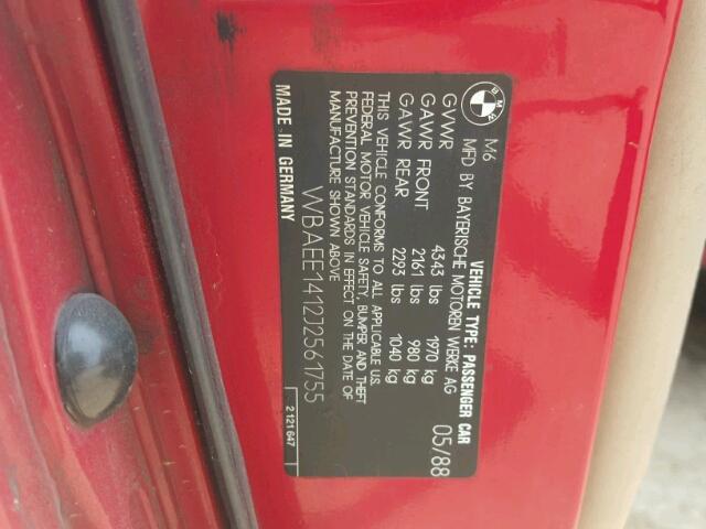 WBAEE1412J2561755 - 1988 BMW M6 RED photo 10