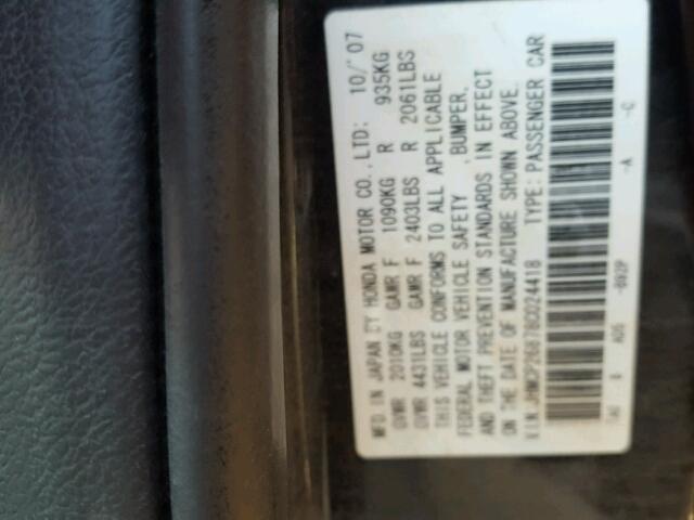 JHMCP26878C024418 - 2008 HONDA ACCORD BLACK photo 10