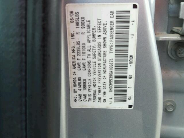 1HGCM55396A166474 - 2006 HONDA ACCORD SILVER photo 10