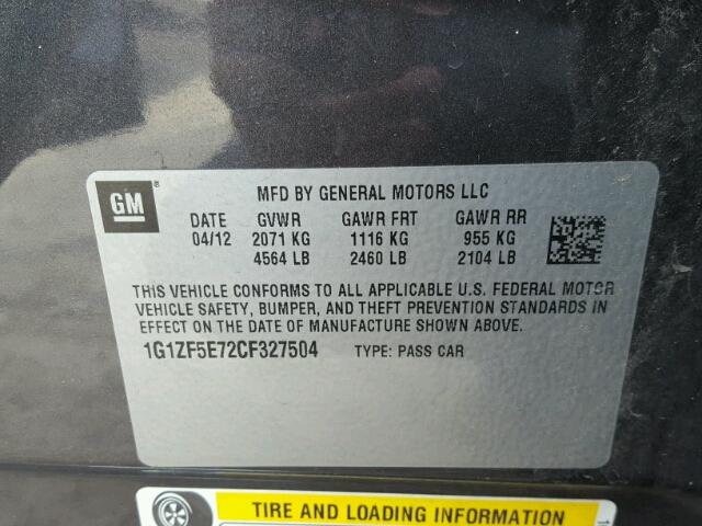 1G1ZF5E72CF327504 - 2012 CHEVROLET MALIBU 3LT გრაფიტი ფოტო 10