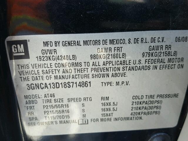 3GNCA13D18S714861 - 2008 CHEVROLET HHR LS შავი ფოტო 10