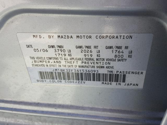 JM1BK32F361536093 - 2006 MAZDA 3 I SILVER photo 10