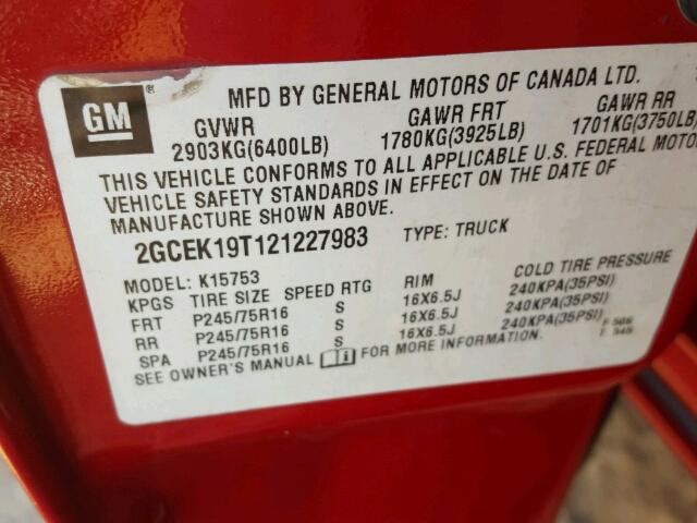 2GCEK19T121227983 - 2002 CHEVROLET SILVERADO RED photo 10