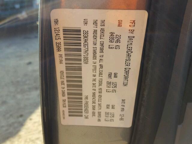 2B3KA43G77H718920 - 2007 DODGE CHARGER SE GRAY photo 10