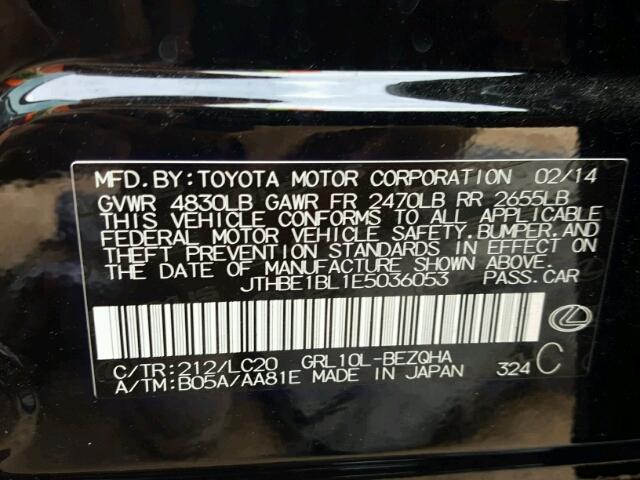 JTHBE1BL1E5036053 - 2014 LEXUS GS BLACK photo 10