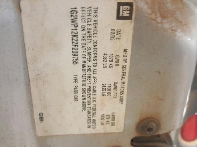 1G2WP12K22F209755 - 2002 PONTIAC GRAND PRIX SILVER photo 10