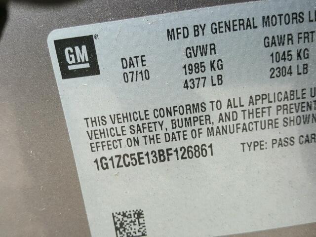 1G1ZC5E13BF126861 - 2011 CHEVROLET MALIBU 1LT 棕色 照片 10