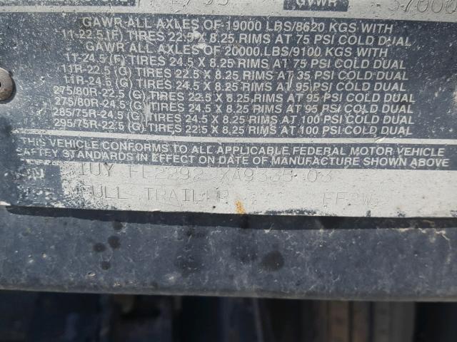 1UYFF2292XA933503 - 1999 UTILITY TRAILER GRAY photo 10