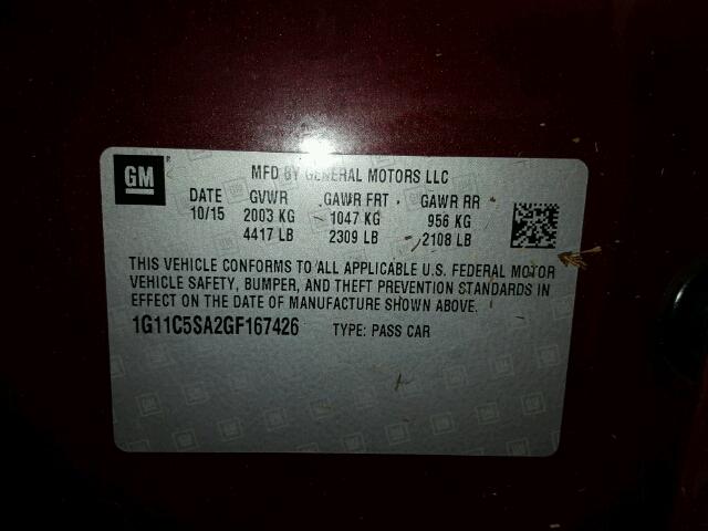 1G11C5SA2GF167426 - 2016 CHEVROLET MALIBU LIM RED photo 10