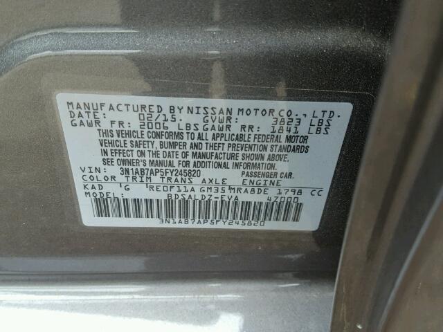 3N1AB7AP5FY245820 - 2015 NISSAN SENTRA S GRAY photo 10