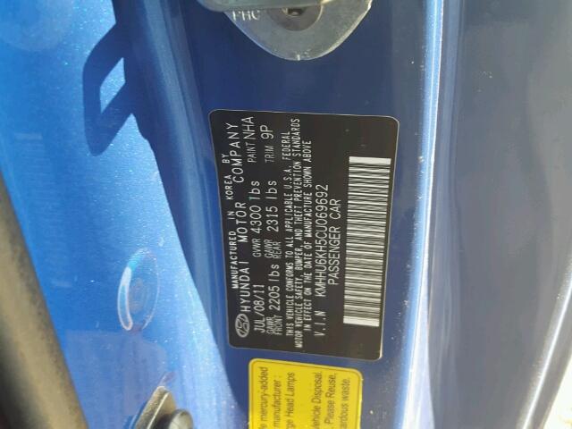 KMHHU6KH5CU069692 - 2012 HYUNDAI GENESIS CO BLUE photo 10