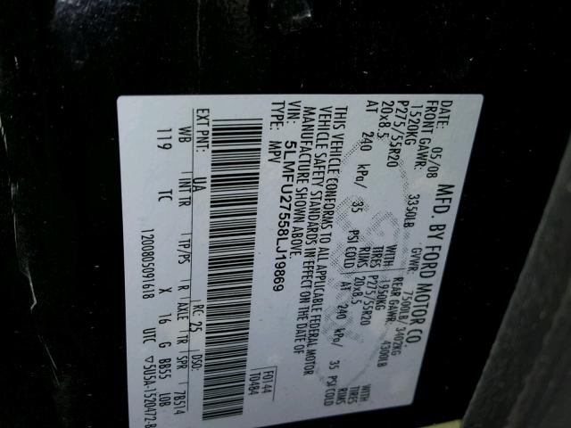 5LMFU27558LJ19869 - 2008 LINCOLN NAVIGATOR Czarny zdjęcie 10