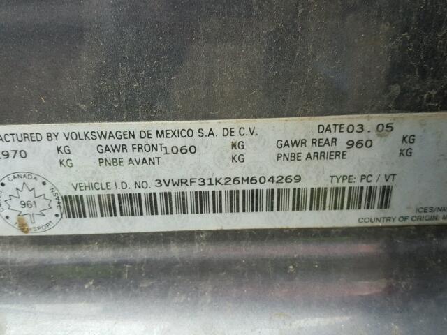 3VWRF31K26M604269 - 2006 VOLKSWAGEN JETTA 2.5L GRAY photo 10