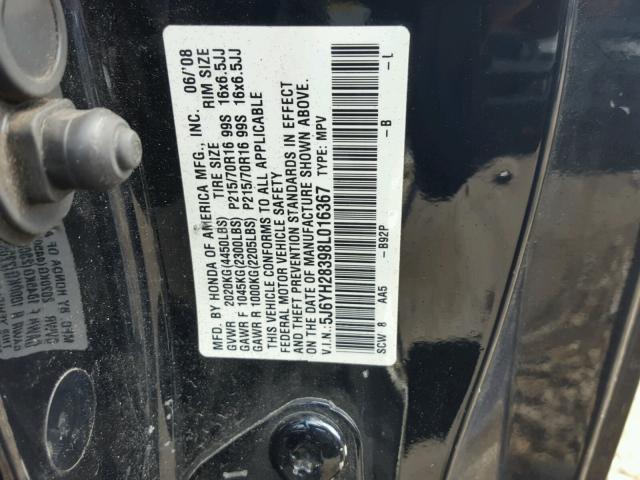 5J6YH28398L016367 - 2008 HONDA ELEMENT LX BLACK photo 10