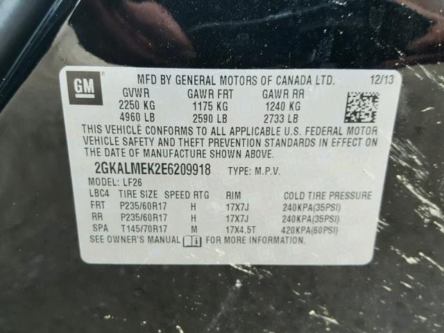 2GKALMEK2E6209918 - 2014 GMC TERRAIN SL BLACK photo 10