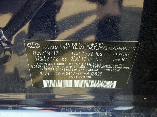 5NPDH4AE0DH452826 - 2013 HYUNDAI ELANTRA GL BLUE photo 10