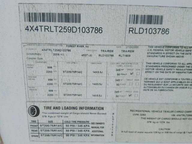 4X4TRLT259D103786 - 2009 FORR ROCKWOOD 白色 照片 10