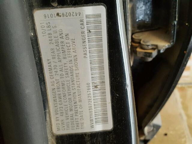 WVWYH63B72E257660 - 2002 VOLKSWAGEN PASSAT GLX 黑色 照片 10