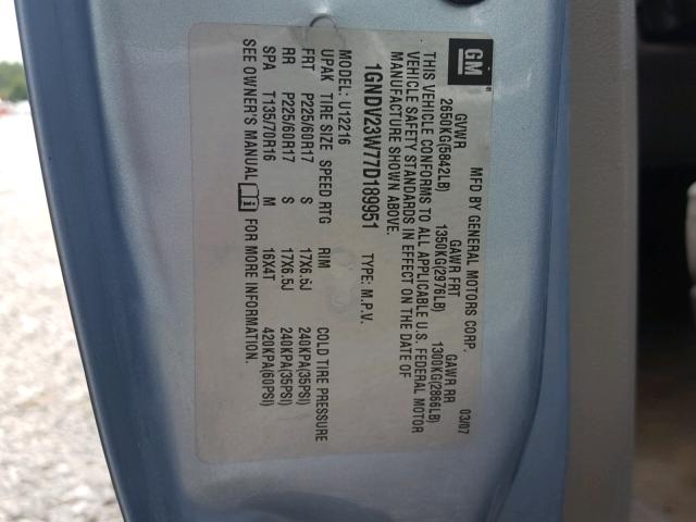 1GNDV23W77D189951 - 2007 CHEVROLET UPLANDER L 蓝色 照片 10