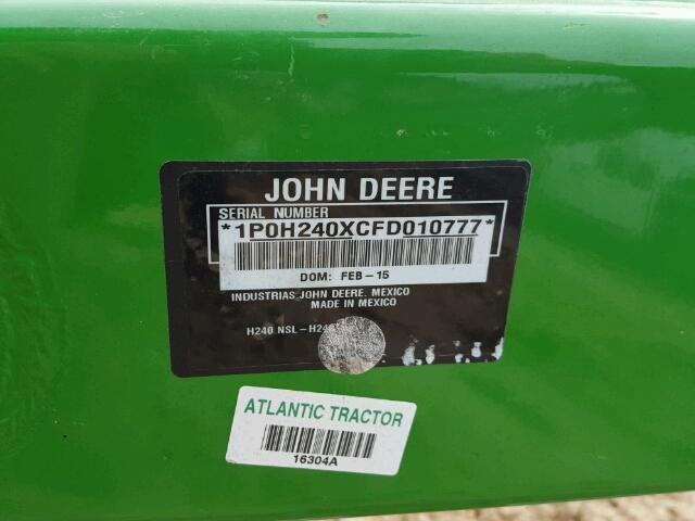 1P0H240XCFD010777 - 2015 JOHN DEERE H240 GREEN photo 10