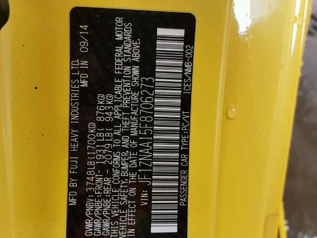 JF1ZNAA15F8706273 - 2015 TOYOTA SCION FR-S YELLOW photo 10