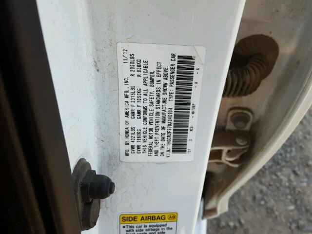 1HGCR2F57DA040904 - 2013 HONDA ACCORD WHITE photo 10