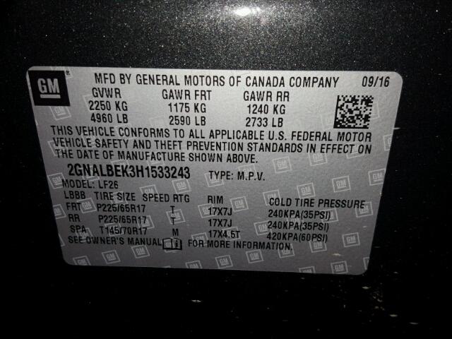 2GNALBEK3H1533243 - 2017 CHEVROLET EQUINOX BLACK photo 10