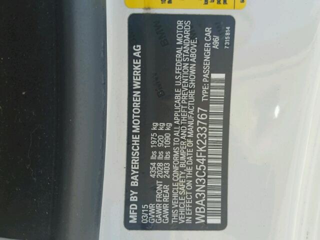 WBA3N3C54FK233767 - 2015 BMW 428 WHITE photo 10