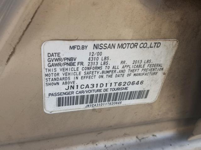 JN1CA31D11T620646 - 2001 NISSAN MAXIMA GXE GOLD photo 10