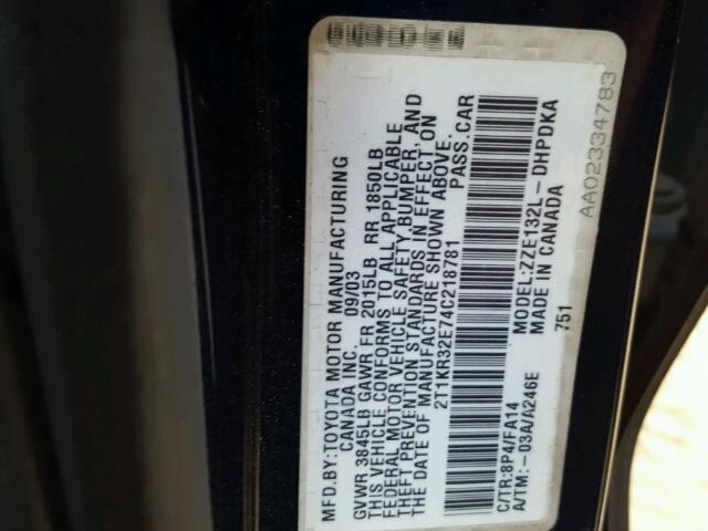 2T1KR32E74C218781 - 2004 TOYOTA MATRIX 蓝色 照片 10