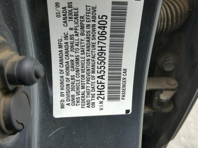 2HGFA55509H706405 - 2009 HONDA CIVIC SI BLUE photo 10